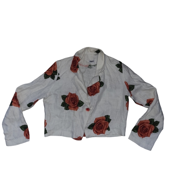 Floral Linen Cropped Jacket - Picture 4 of 11